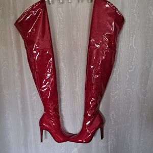 Wild Diva Shiny Red Over-the-Knee Boots